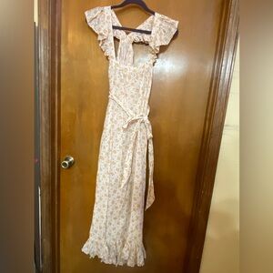 Doen Floral Midi Dress in Cream and Orange